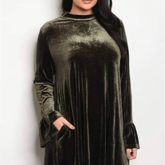 Olive Green Stretch Velvet Whimsigoth Dress Moody Grunge Witchy Party Holiday 1X - Picture 1 of 10